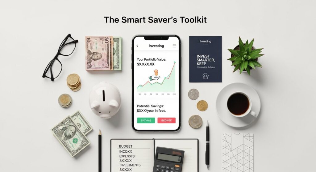 Smartphone illustration showing low-fee investing apps for personal finance and entrepreneurship
