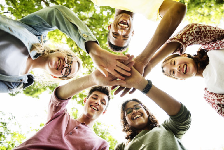 a group of people in a circle