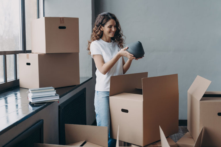 a person in a room with boxes