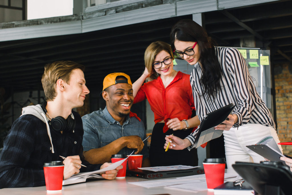 Group of young business people are working