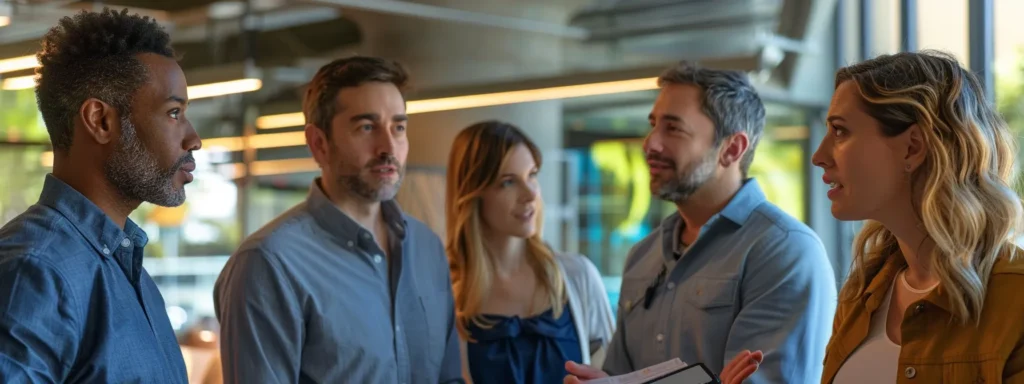 a group of business professionals discussing integration capabilities and security features of the search connector for box.