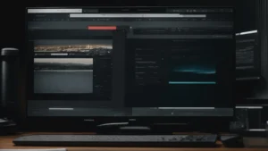 a split-screen view showing a sleek, modern interface on one side and a cluttered, outdated computer screen on the other.