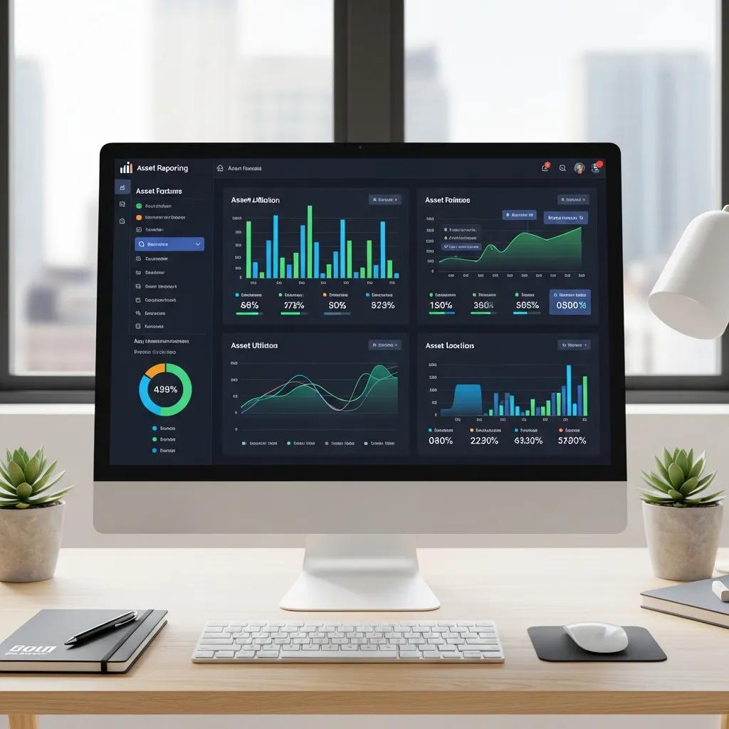 Computer screen showing a vibrant reporting dashboard for asset management