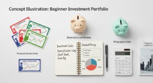 Illustration of a beginner investment portfolio showing diversified assets for personal finance